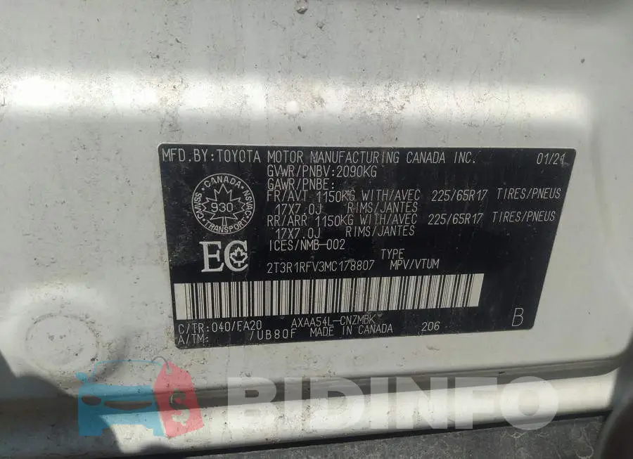 2T3R1RFV3MC178807 Photo# 9