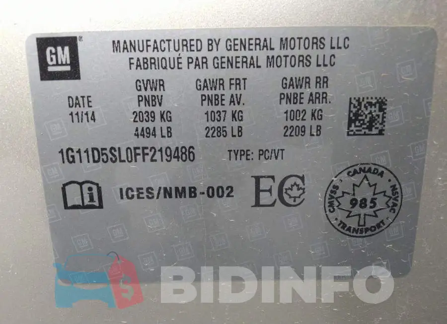 1G11D5SL0FF219486 Photo# 9