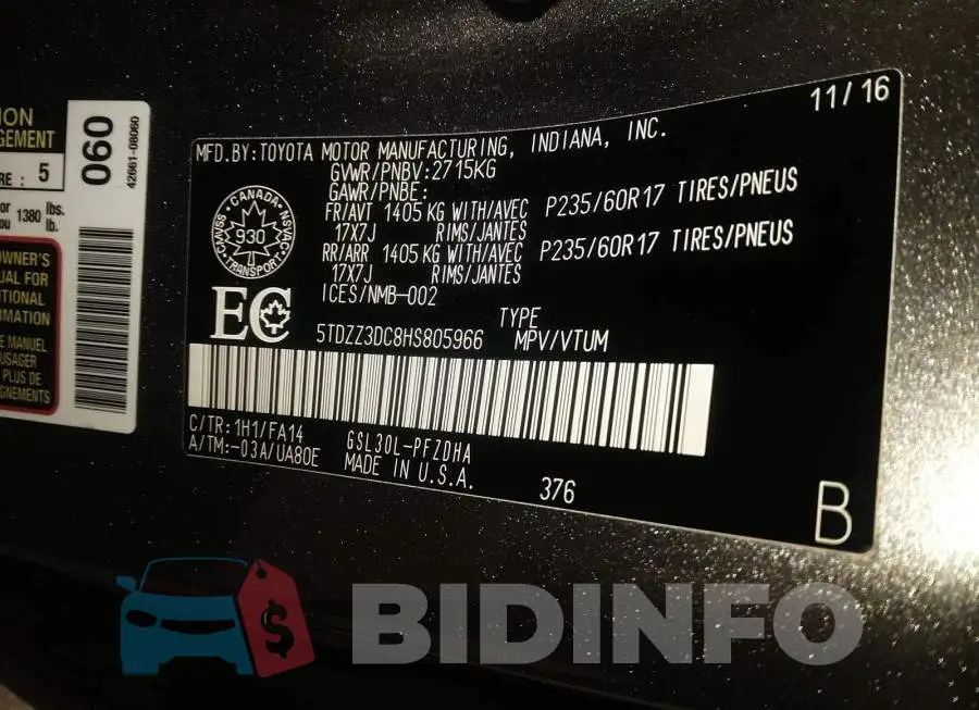 5TDZZ3DC8HS805966 Photo# 9