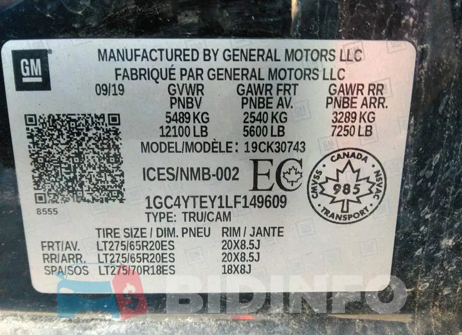 1GC4YTEY1LF149609 Photo# 9