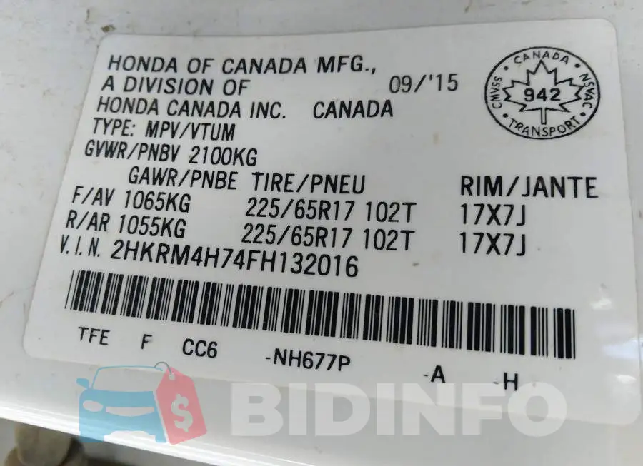 2HKRM4H74FH132016 Photo# 9
