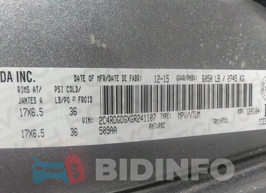 2C4RDGDGXGR241107 Photo# 9