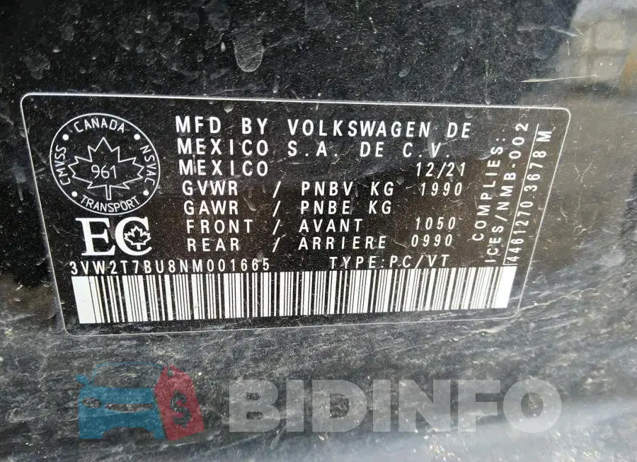 3VW2T7BU8NM001665 Photo# 9