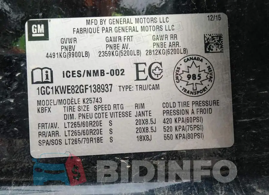 1GC1KWE82GF138937 Photo# 9