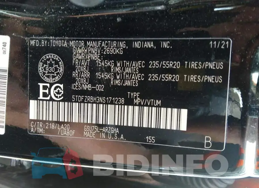 5TDFZRBH3NS171238 Photo# 9