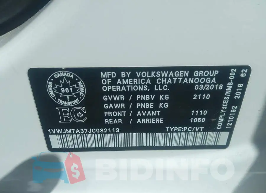 1VWJM7A37JC032113 Photo# 9