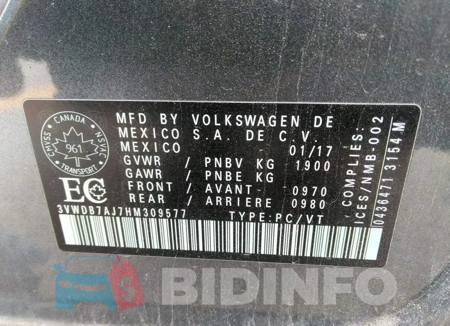 3VWDB7AJ7HM309577 Photo# 9