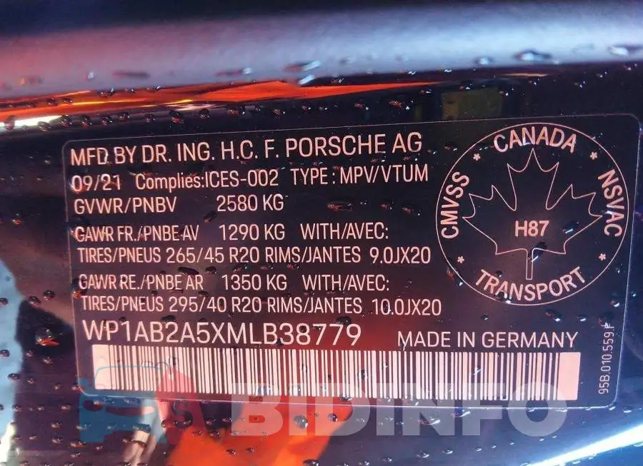 WP1AB2A5XMLB38779 Photo# 9