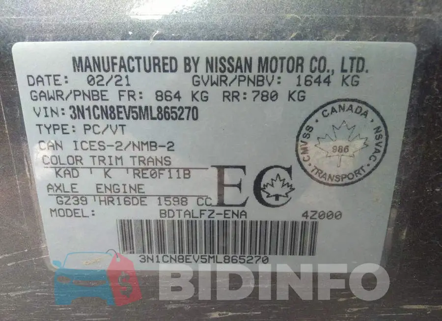 3N1CN8EV5ML865270 Photo# 9