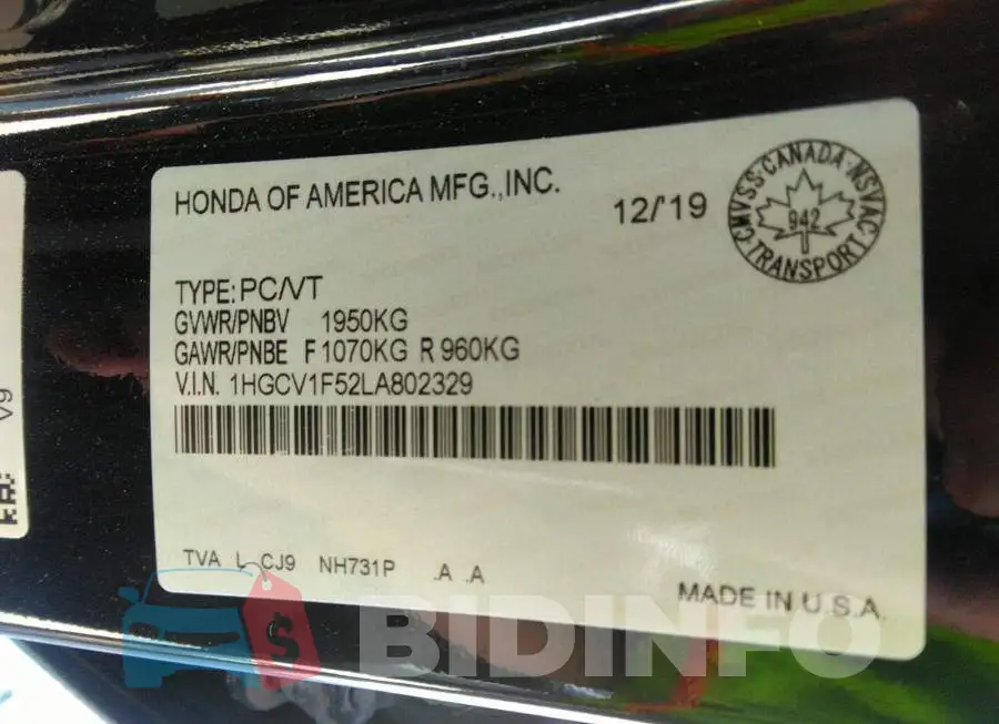 1HGCV1F52LA802329 Photo# 9