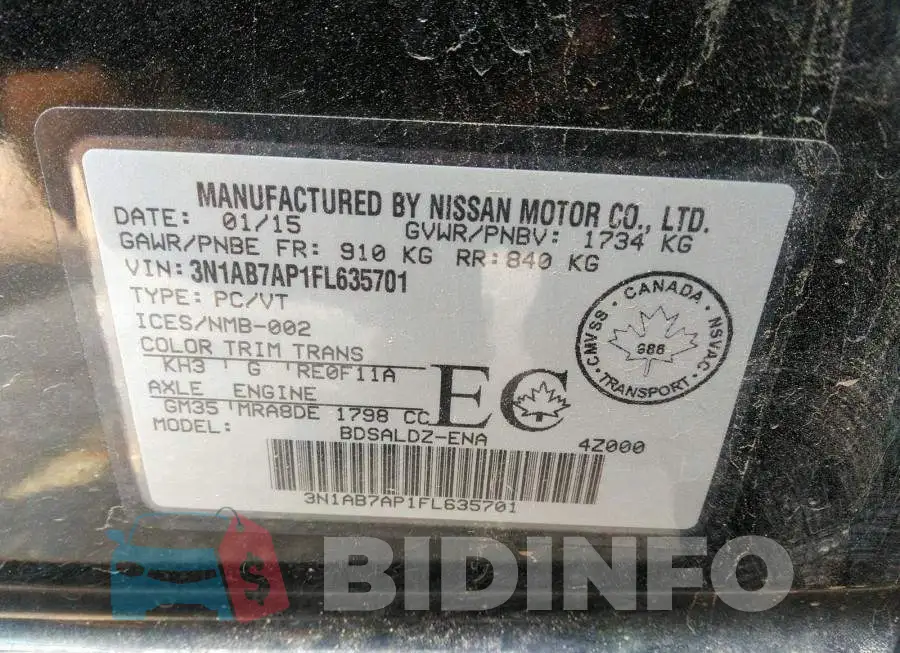 3N1AB7AP1FL635701 Photo# 9