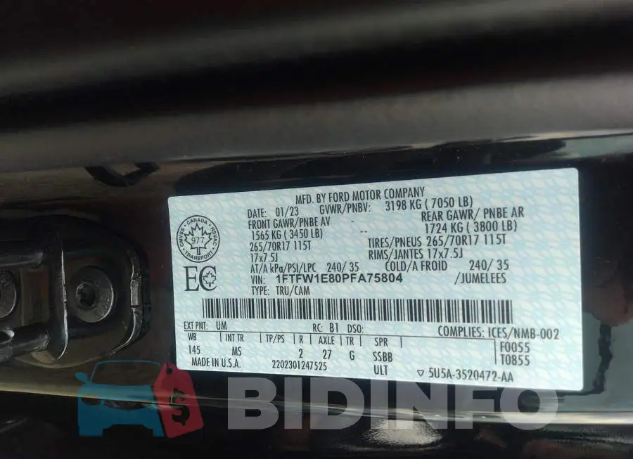 1FTFW1E80PFA75804 Photo# 9
