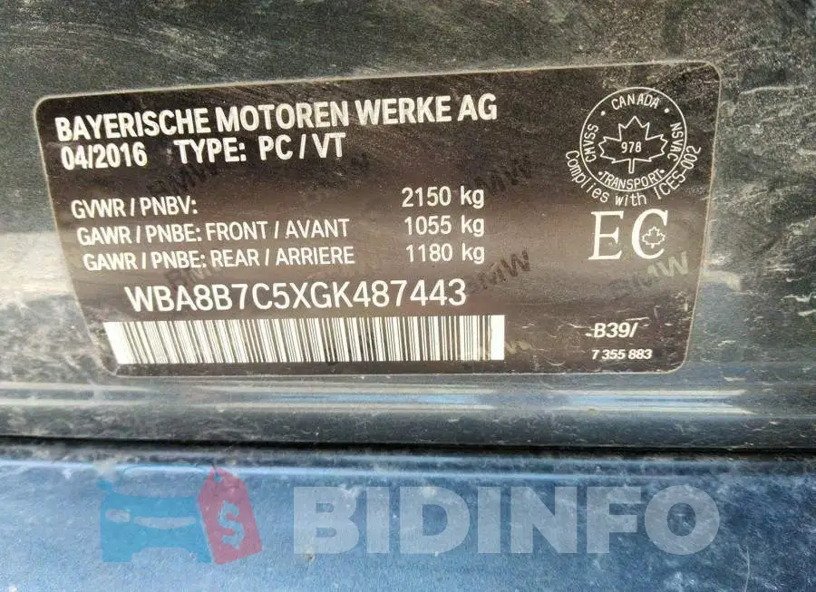 WBA8B7C5XGK487443 Photo# 9