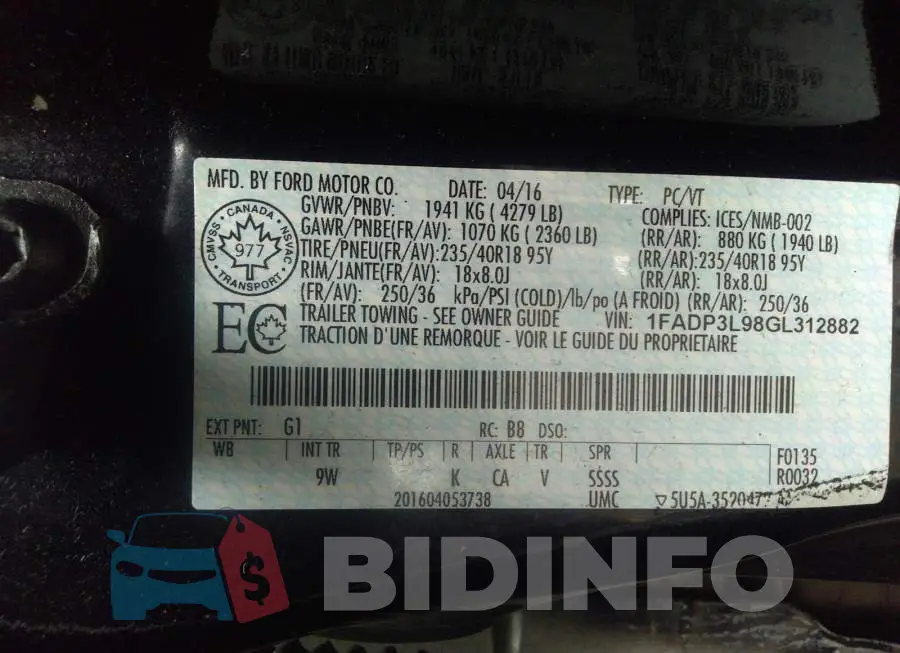 1FADP3L98GL312882 Photo# 9