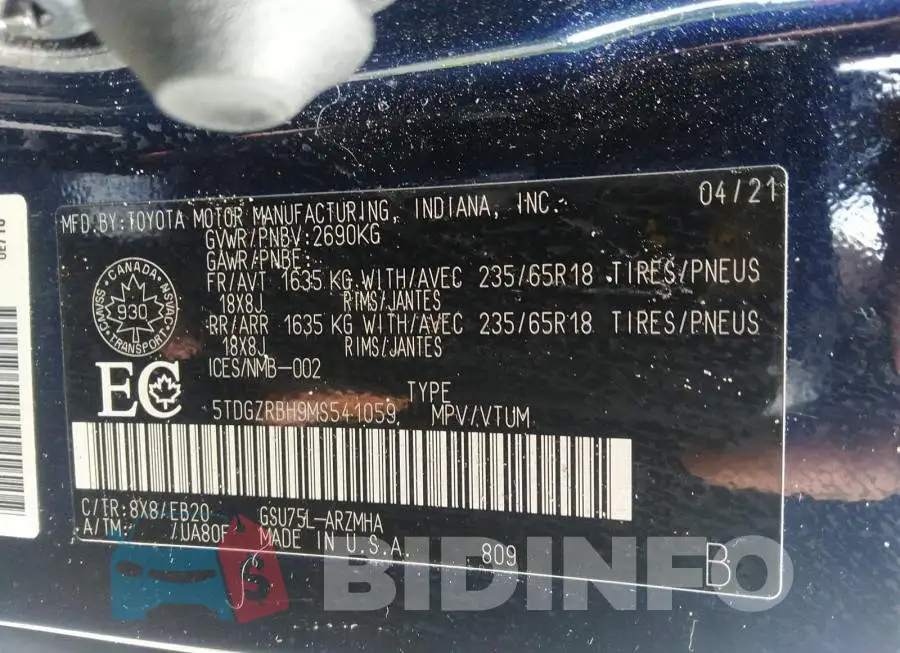 5TDGZRBH9MS541059 Photo# 9