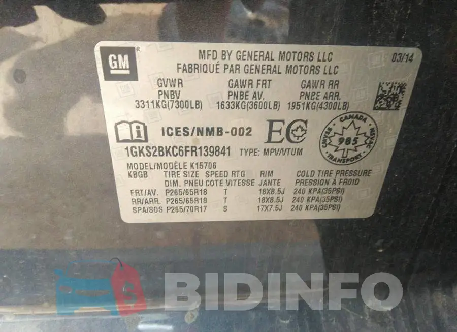 1GKS2BKC6FR139841 Photo# 9