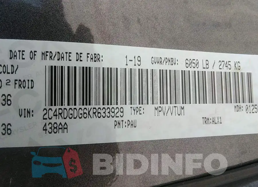 2C4RDGDG6KR633929 Photo# 9