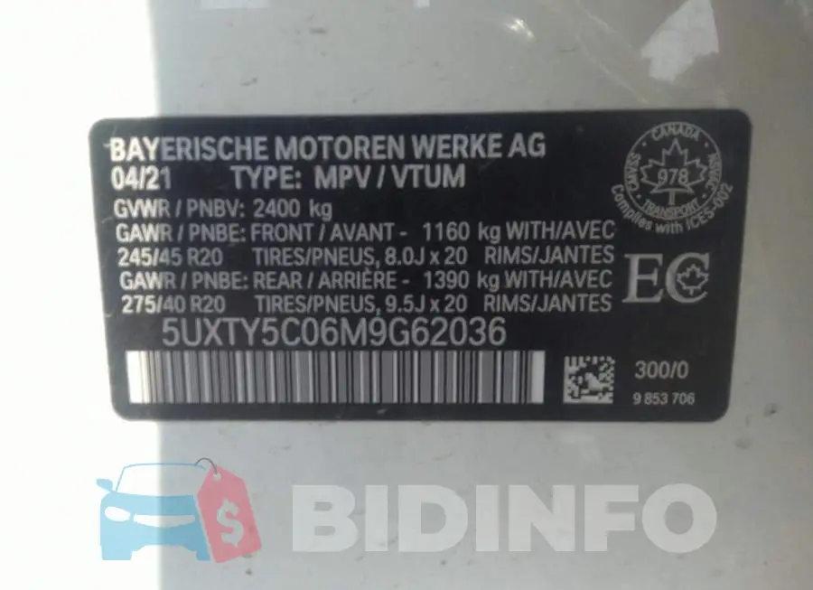 5UXTY5C06M9G62036 Photo# 9