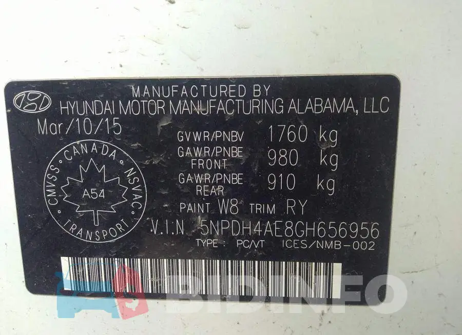 5NPDH4AE8GH656956 Photo# 9