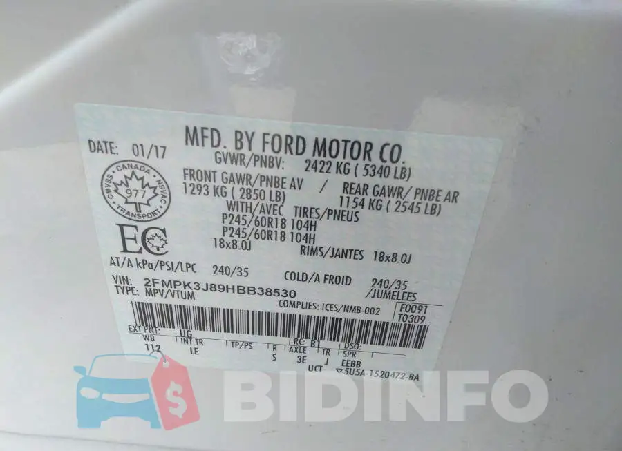 2FMPK3J89HBB38530 Photo# 9