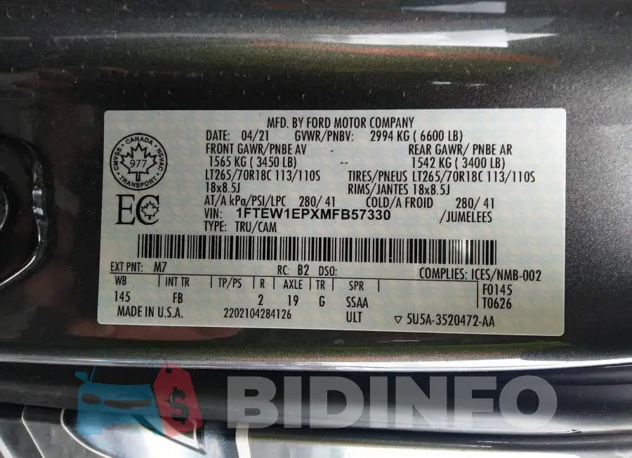 1FTEW1EPXMFB57330 Photo# 9