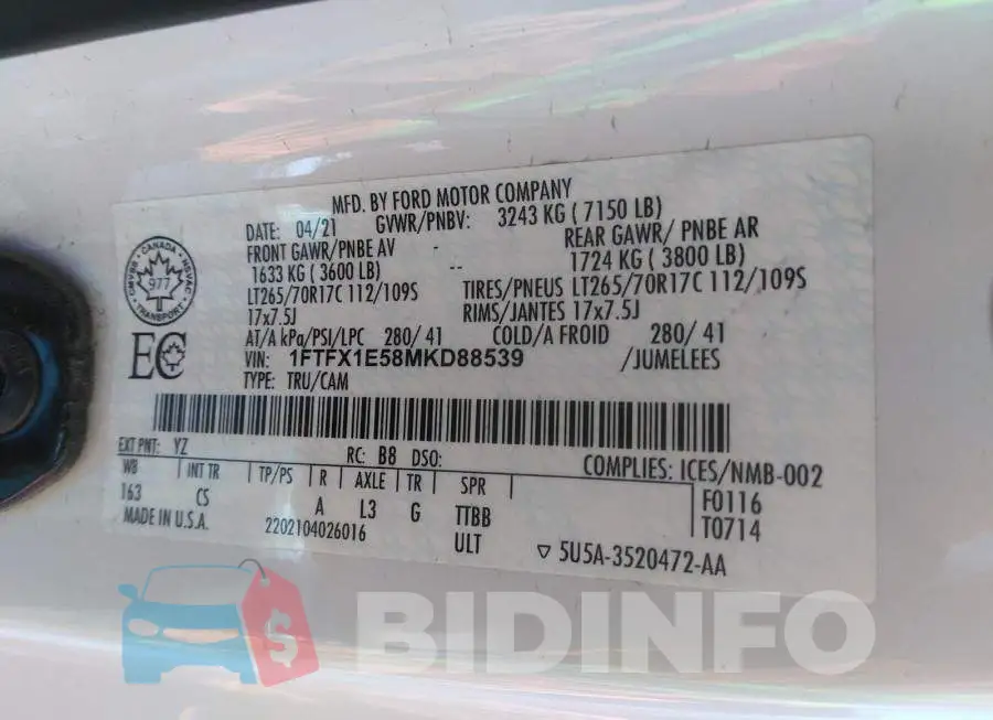 1FTFX1E58MKD88539 Photo# 9