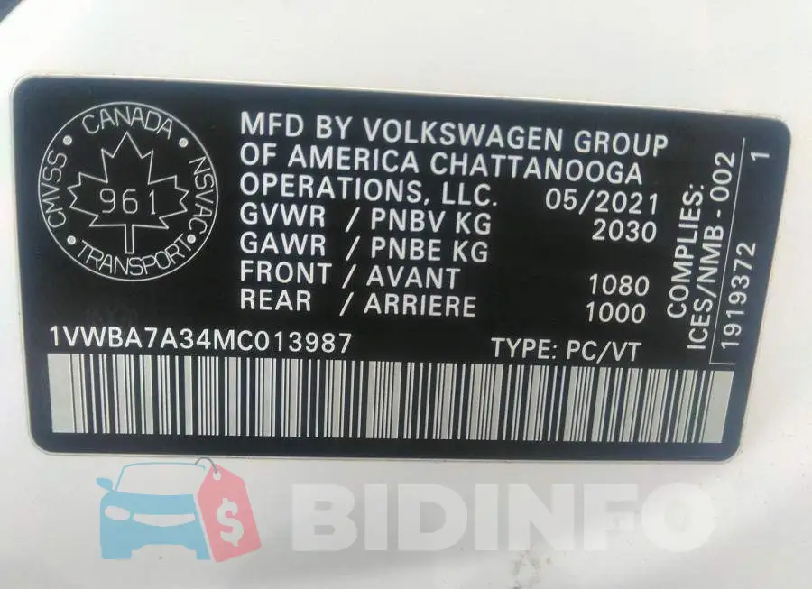 1VWBA7A34MC013987 Photo# 9