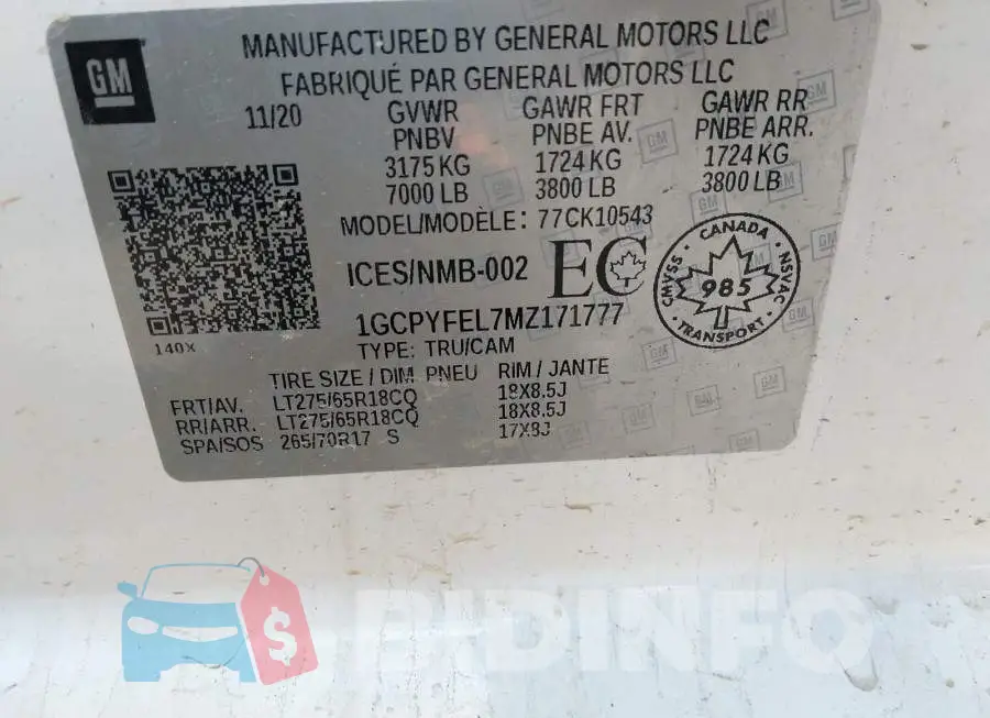 1GCPYFEL7MZ171777 Photo# 9 1GCPYFEL7MZ171777 Photo# 9