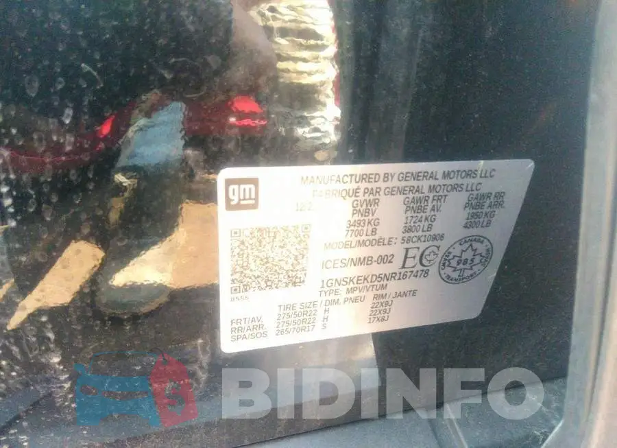 1GNSKEKD5NR167478 Photo# 9