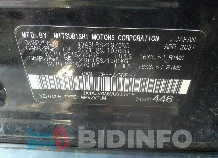 JA4AJVAW6MU605618 Photo# 9