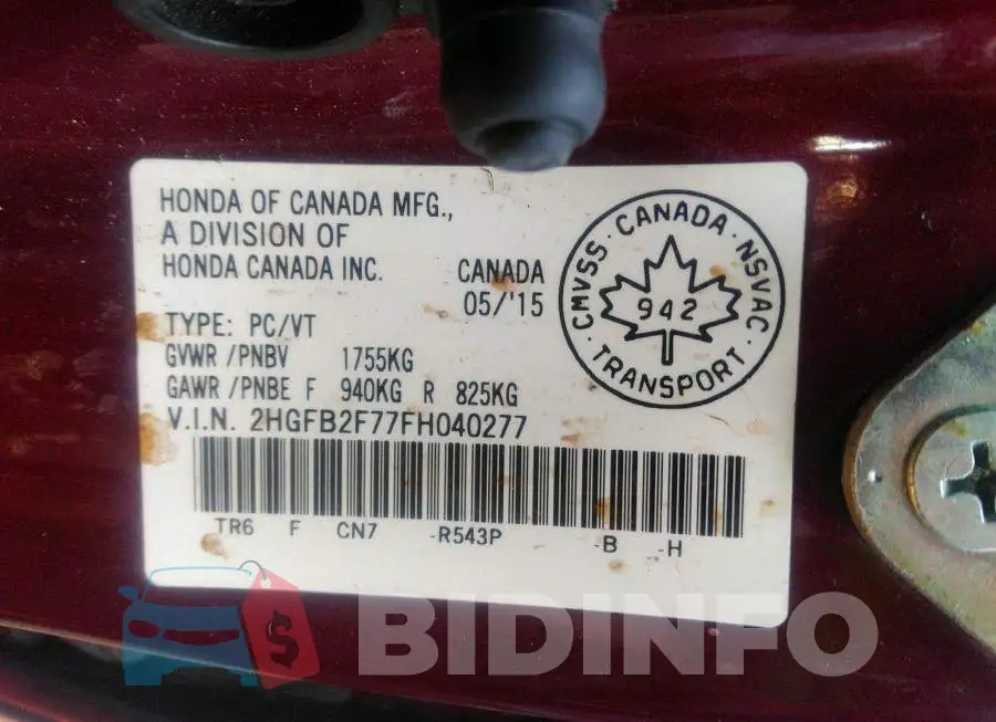 2HGFB2F77FH040277 Photo# 9