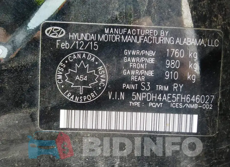 5NPDH4AE5FH646027 Photo# 9