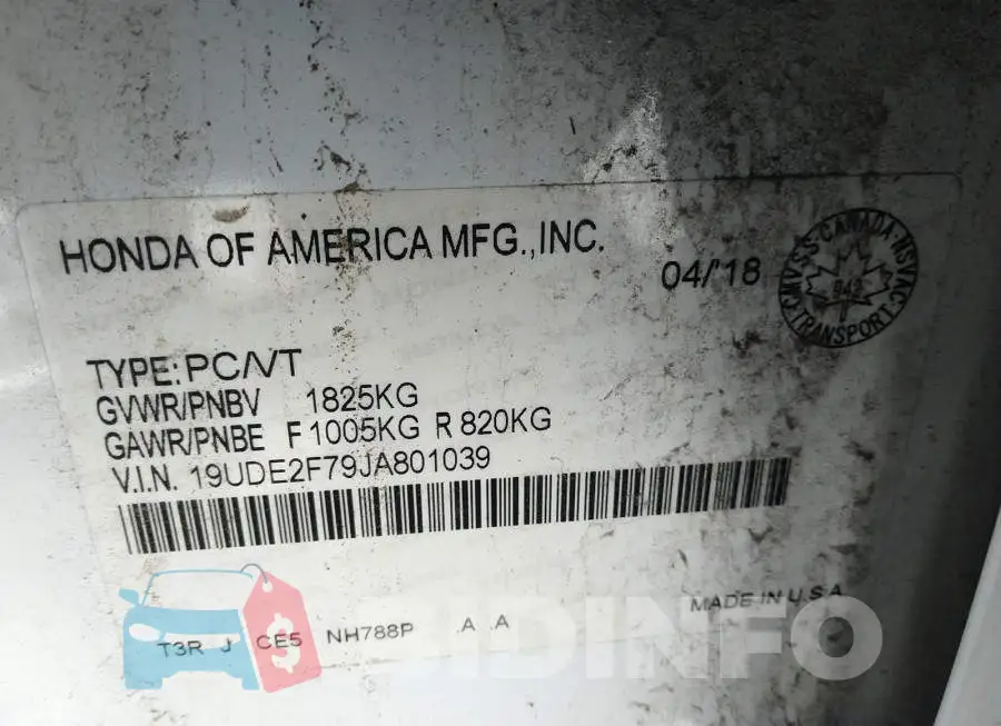 19UDE2F79JA801039 Photo# 9