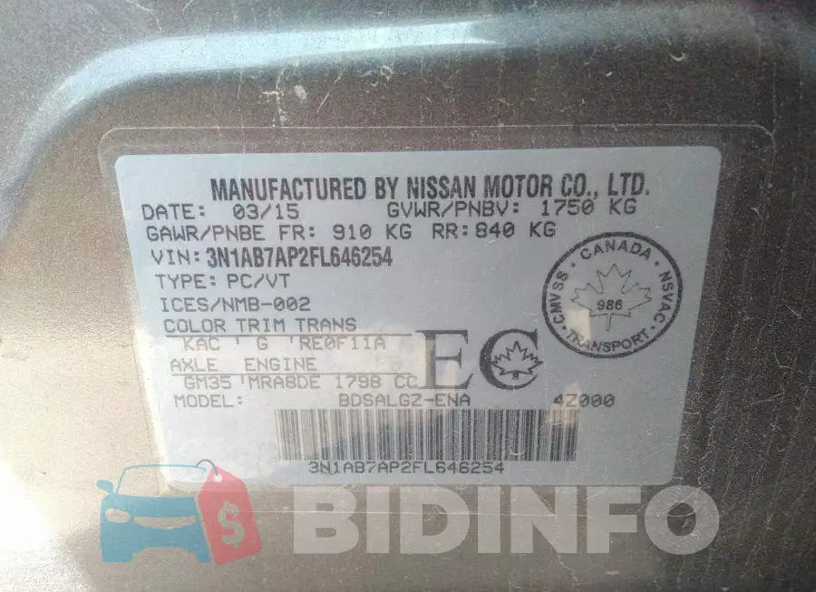 3N1AB7AP2FL646254 Photo# 9