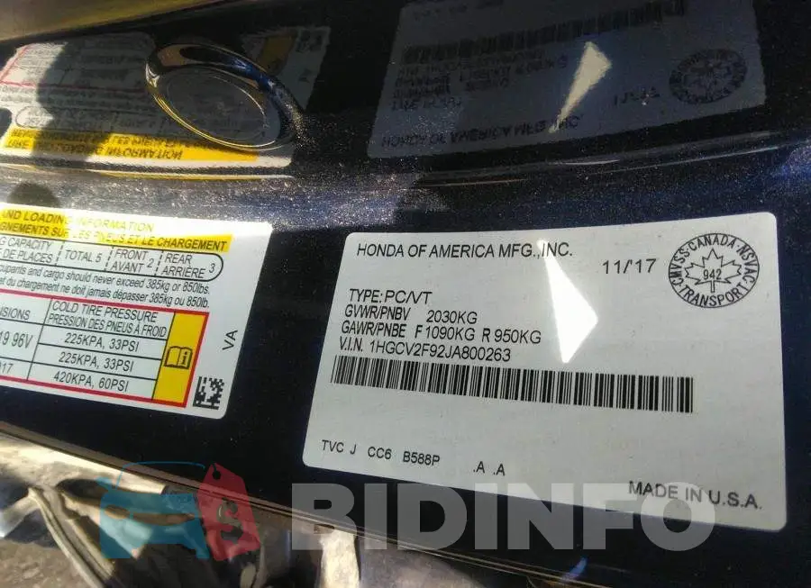 1HGCV2F92JA800263 Photo# 9