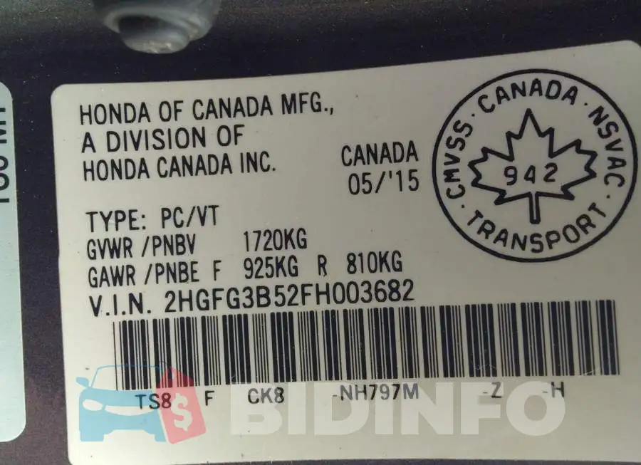 2HGFG3B52FH003682 Photo# 9
