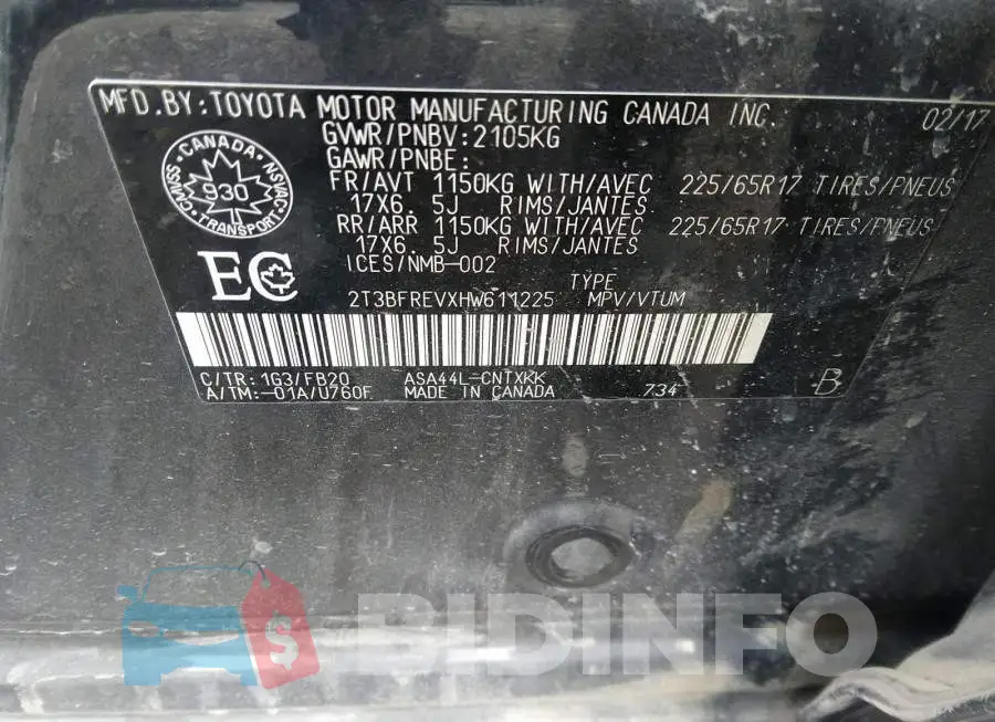 2T3BFREVXHW611225 Photo# 9