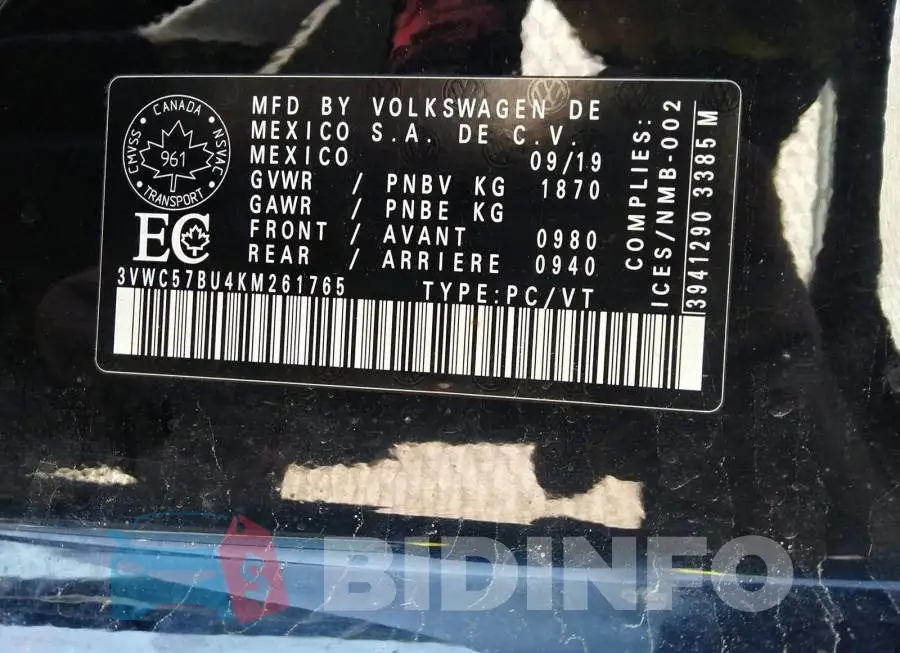3VWC57BU4KM261765 Photo# 9