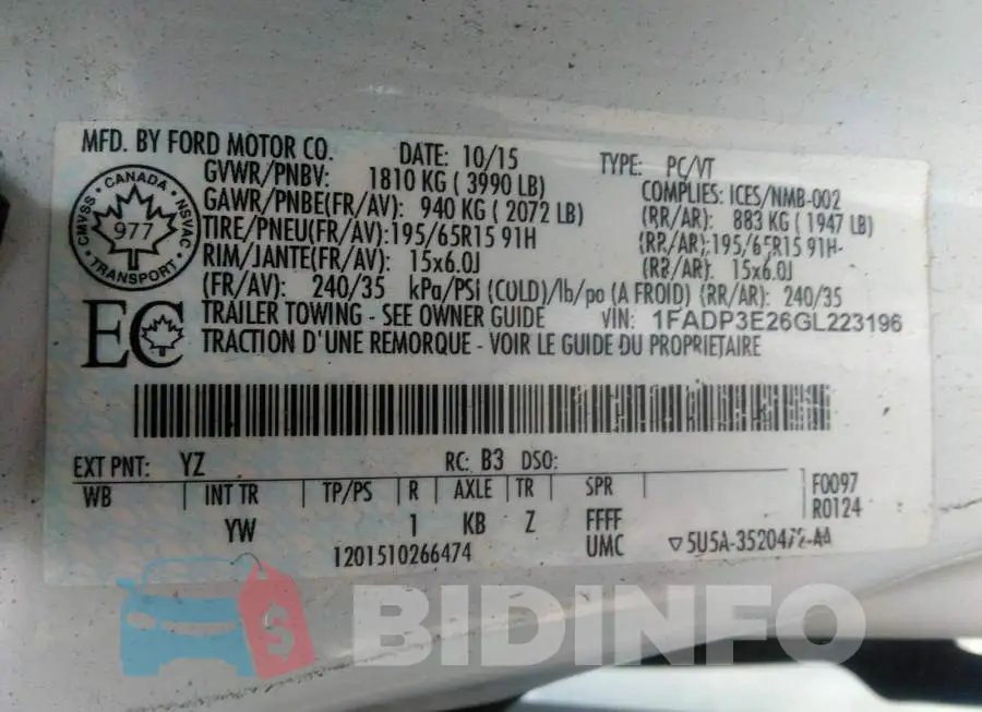 1FADP3E26GL223196 Photo# 9