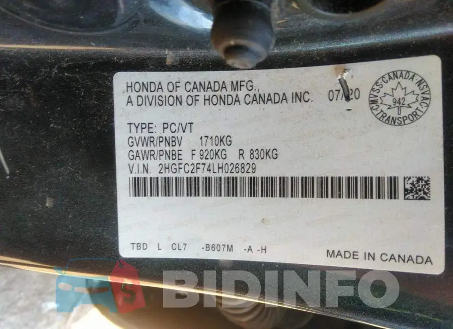 2HGFC2F74LH026829 Photo# 9