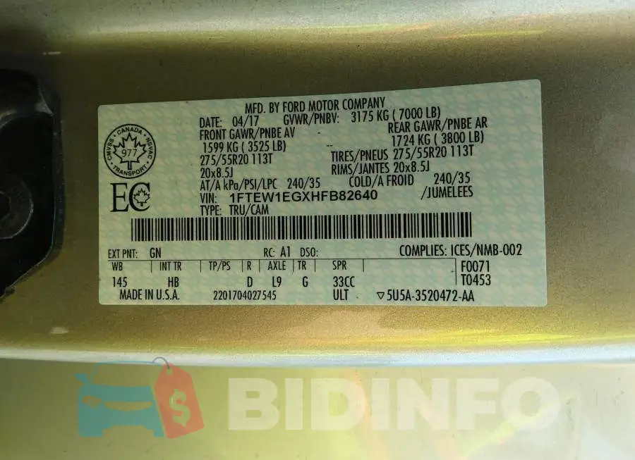 1FTEW1EGXHFB82640 Photo# 9