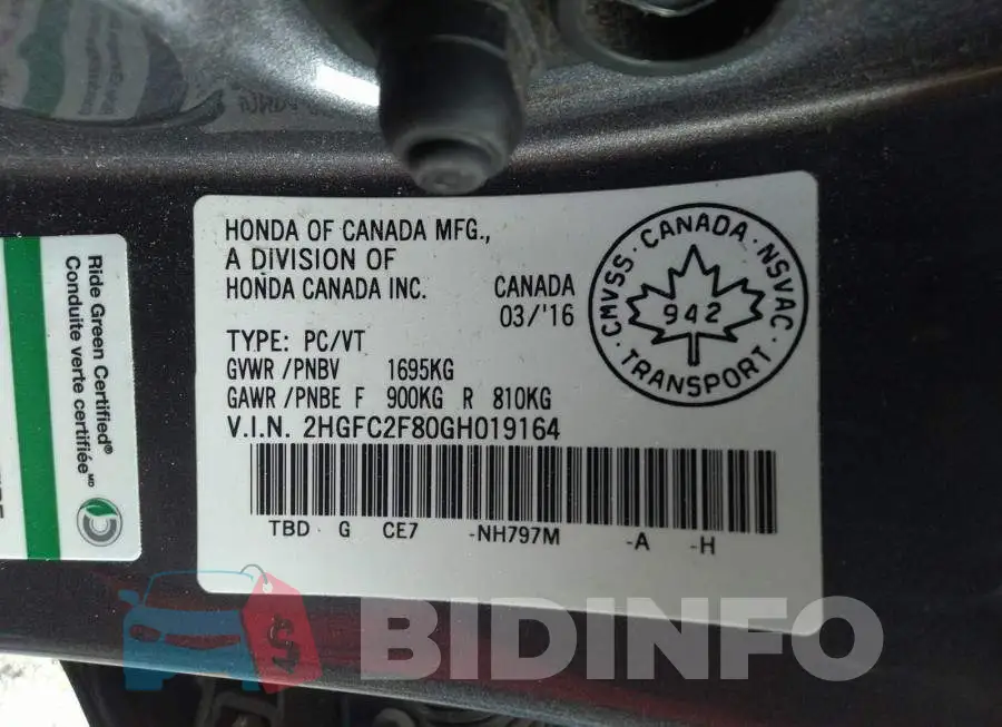 2HGFC2F80GH019164 Photo# 9