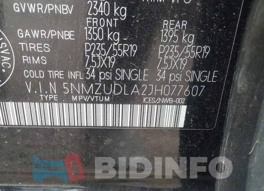 5NMZUDLA2JH077607 Photo# 9