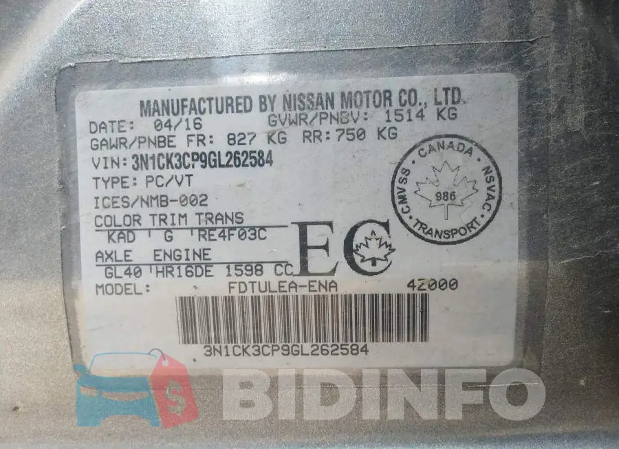 3N1CK3CP9GL262584 Photo# 9