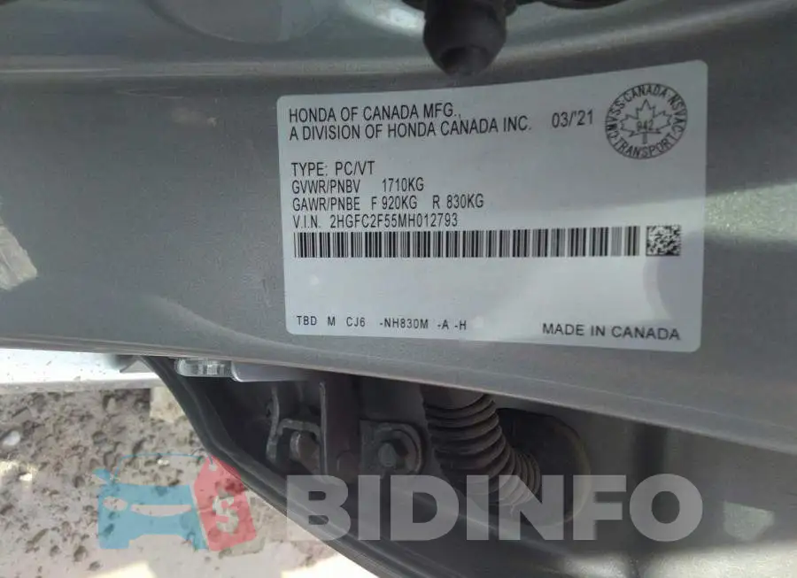 2HGFC2F55MH012793 Photo# 9