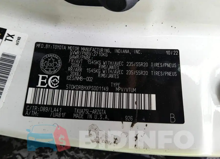 5TDKDRBHXPS001149 Photo# 9