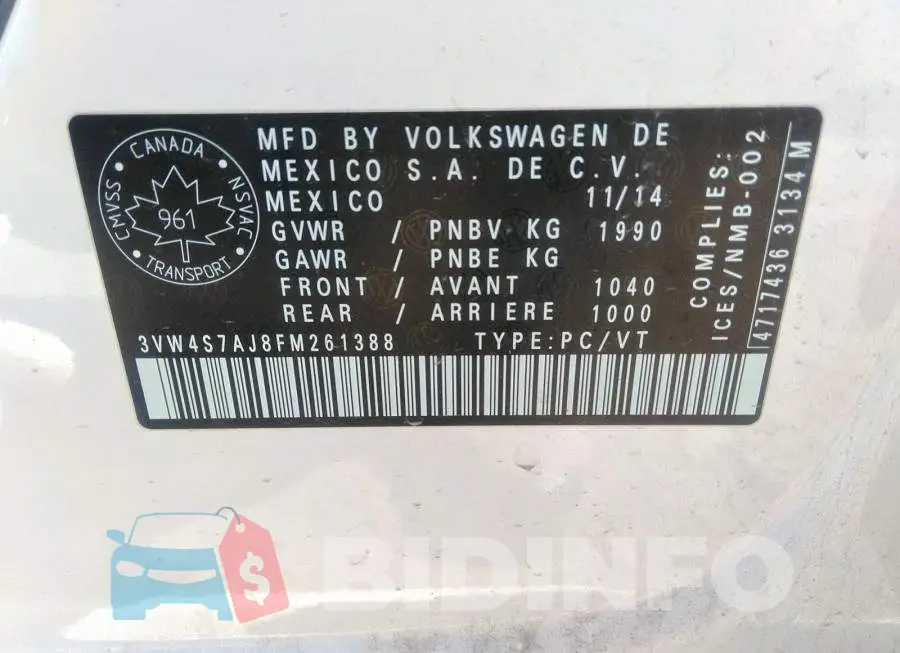 3VW4S7AJ8FM261388 Photo# 9