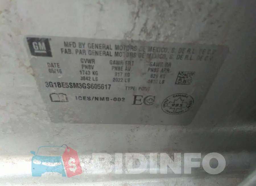 3G1BE5SM3GS605617 Photo# 9