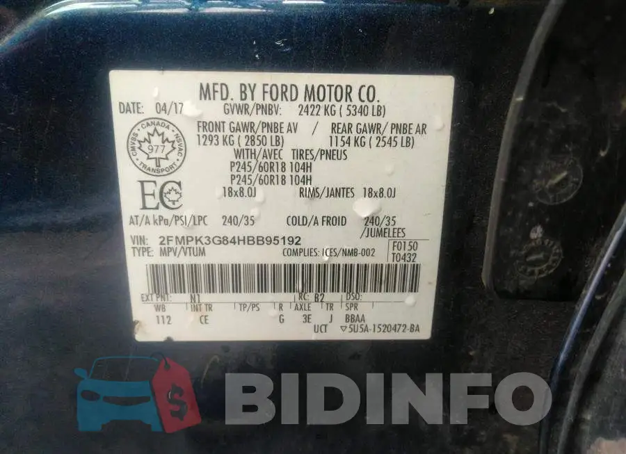 2FMPK3G84HBB95192 Photo# 9