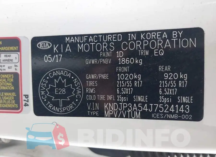 KNDJP3A54J7524143 Photo# 9